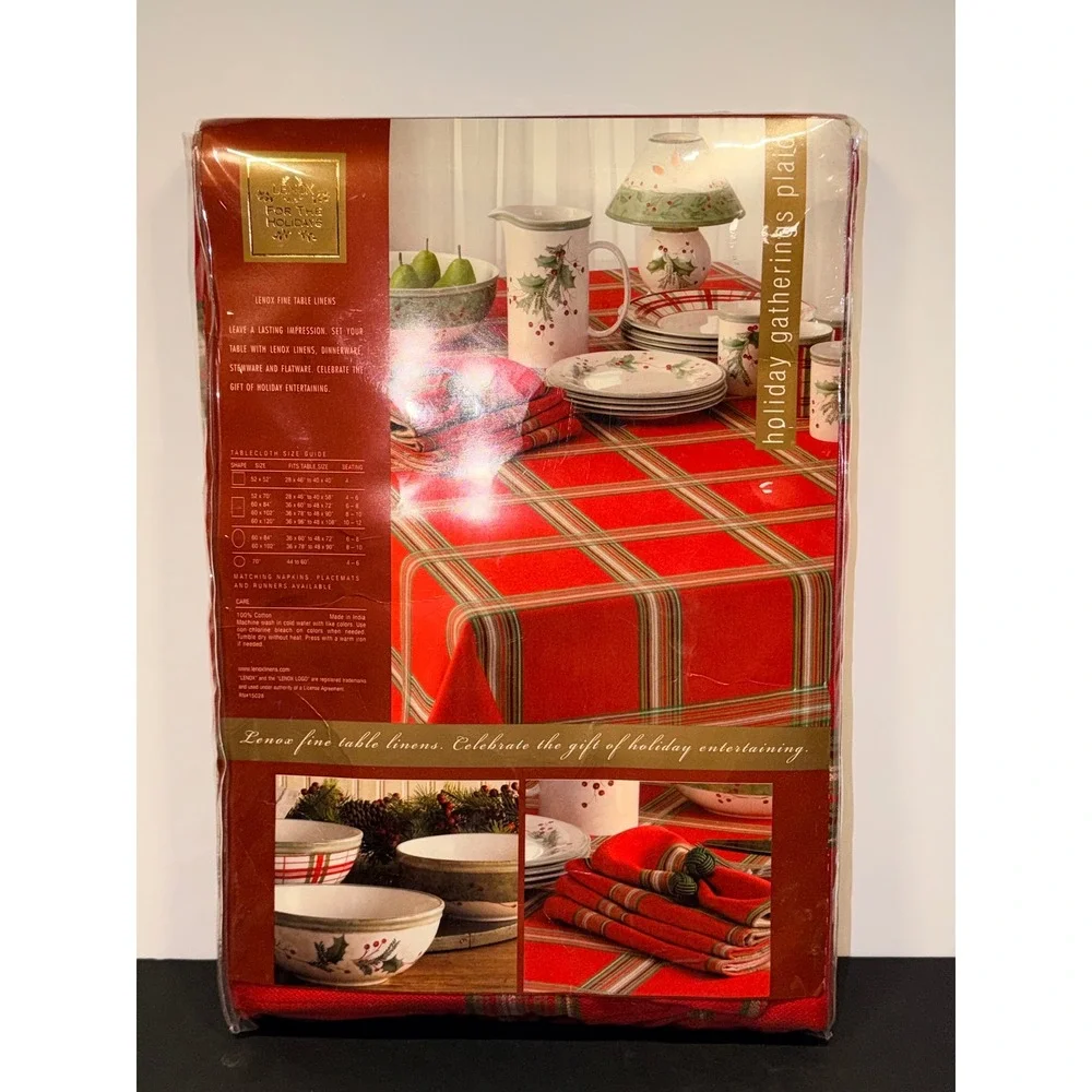 Lenox Holiday Gatherings Plaid Tablecloth 60 x 84 Oblong Red Cotton Christmas
